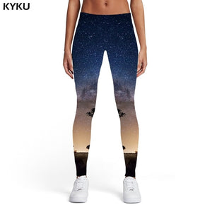 KYKU Galaxy Leggings Women Blue Sport Space Ladies Harajuku Spandex Gothic Sexy Womens Leggings Pants Fitness Fashion Summer