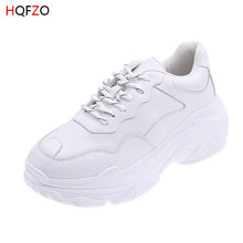 Load image into Gallery viewer, HQFZO Casual Lace Up Basket Femme Sneakers Chunky Heels  Women's Platform Massive Antislip PU Leather White Autumn Shoes