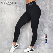 Load image into Gallery viewer, Black Fitness Push Up Leggings Women Elastic Slim Sport Letters Print Legging Female Plus Size High Waist Workout Gym Leggins