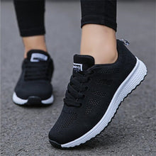 Load image into Gallery viewer, Women  Running Shoes Breathable Mesh Lace Up Flat Sneakers Black Sport Woman Designer Shoes for Girls A08S